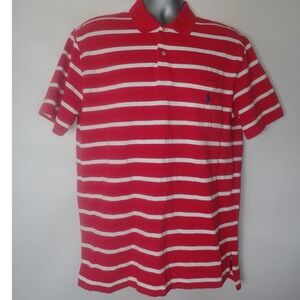 Polo Ralph Lauren Men L Red White Stripe Patch Pocket Blue Pony Short Sleeve VTG